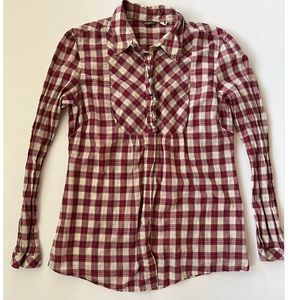 Eddie Bauer Women’s Long Sleeve Plaid Ruffled Front Top Size Medium